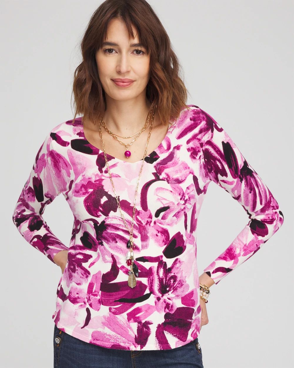 Blooms V-Neck Pullover Sweater | Chico's